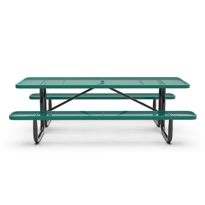 Pemberly Row 8' Rectangular Expanded Mesh Metal Outdoor Picnic Table in Black
