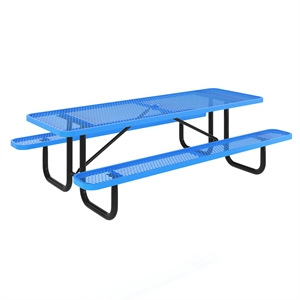 Pemberly Row 8' Rectangle Mesh Metal Outdoor Picnic Table with GAnchors in Blue