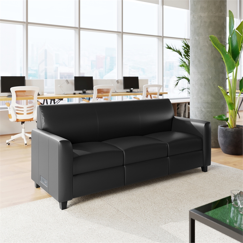 Pemberly Row LeatherSoft Sofa with Charging Station and Stitched Frame in Black