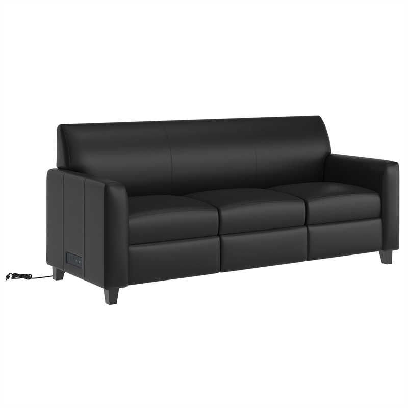Pemberly Row LeatherSoft Sofa with Charging Station and Stitched Frame in Black