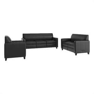 Pemberly Row 3 Piece Sofa Set with Clean Line Stitched Frame in Black
