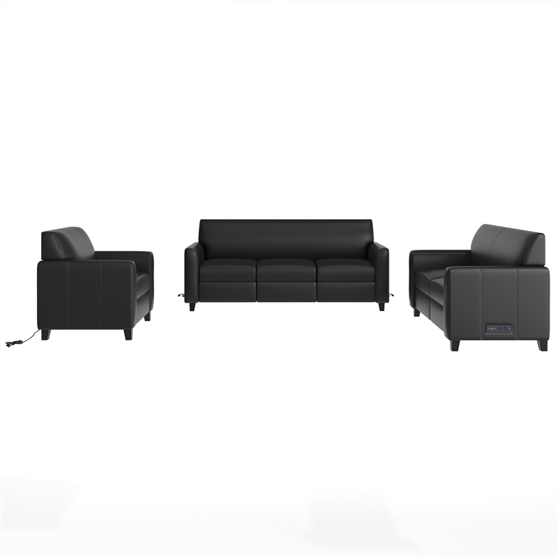 Pemberly Row 3 Piece Sofa Set with Clean Line Stitched Frame in Black