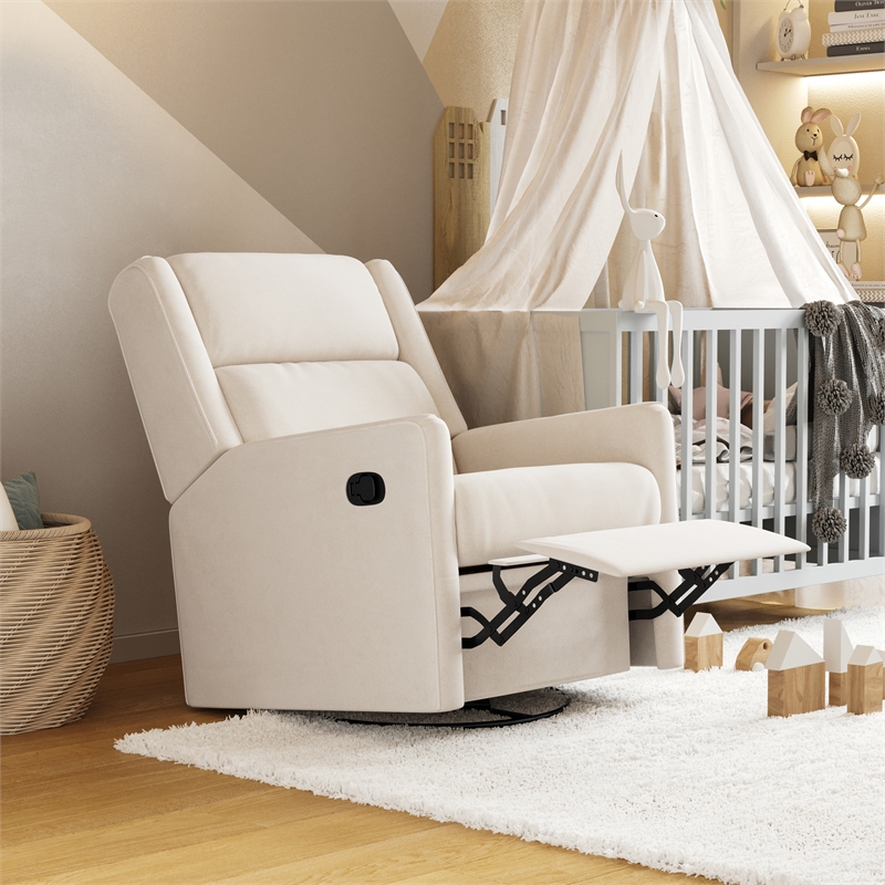 Pemberly Row Manual Rocking Recliner with 360 Swivel and Glide in Cream