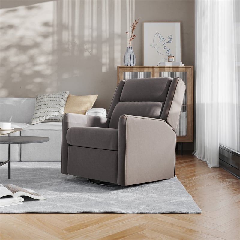 Pemberly Row Manual Rocking Recliner with 360 Swivel and Glide in Dark Gray