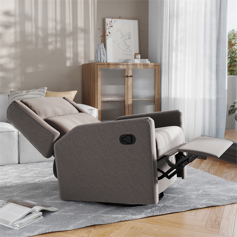 Pemberly Row Manual Rocking Recliner with 360 Swivel and Glide in Dark Gray