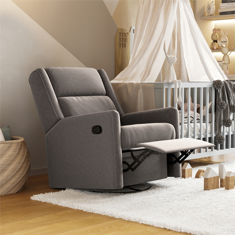 Pemberly Row Manual Rocking Recliner with 360 Swivel and Glide in Dark Gray