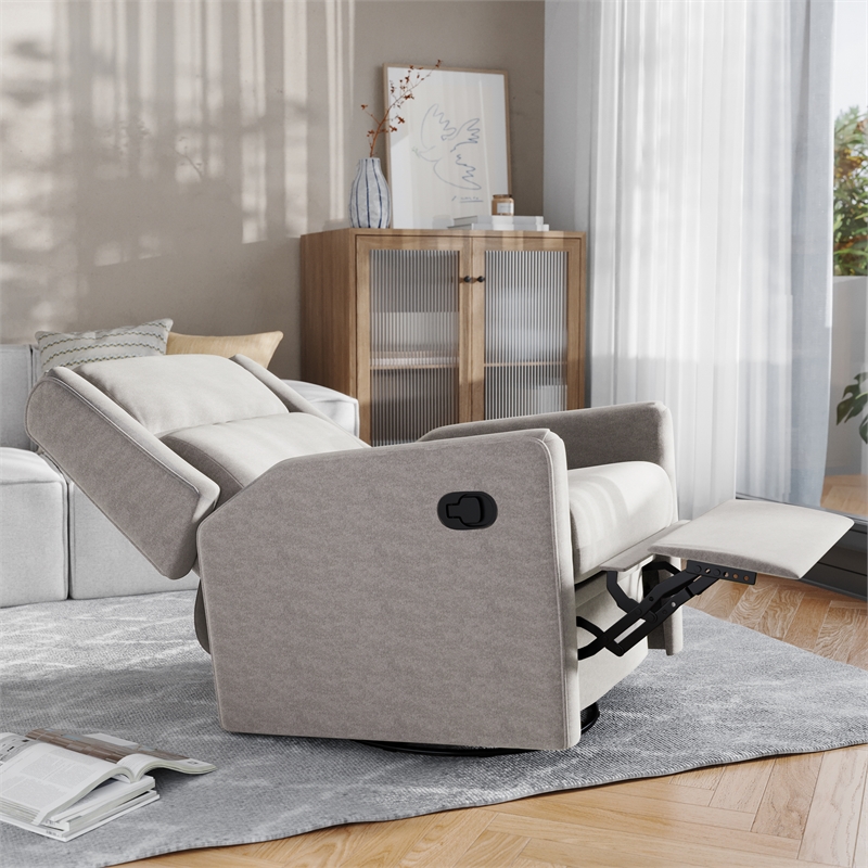 Pemberly Row Manual Rocking Recliner with 360 Swivel and Glide in Light Gray