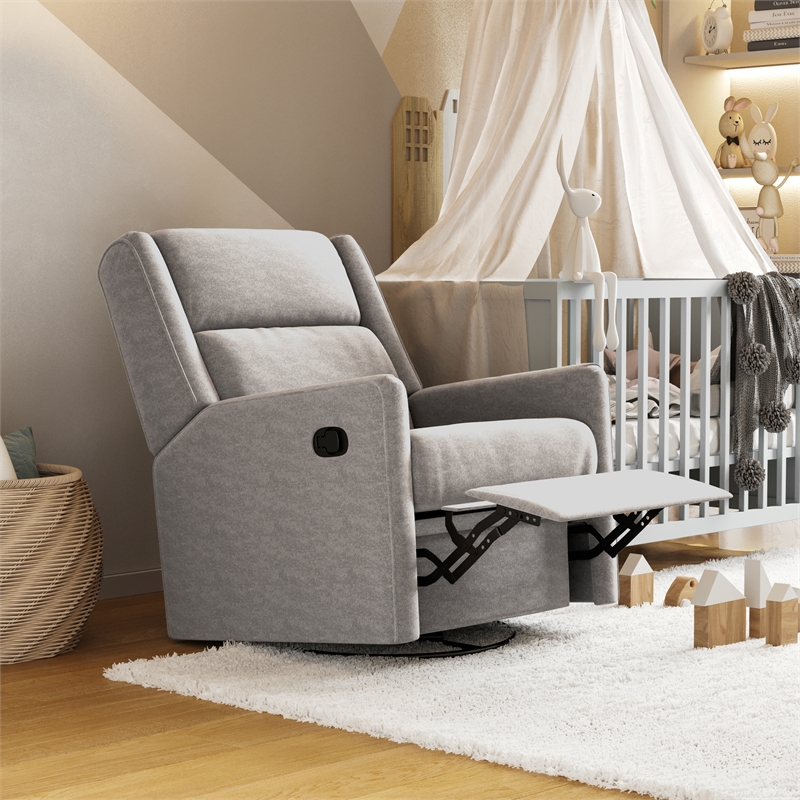 Pemberly Row Manual Rocking Recliner with 360 Swivel and Glide in Light Gray
