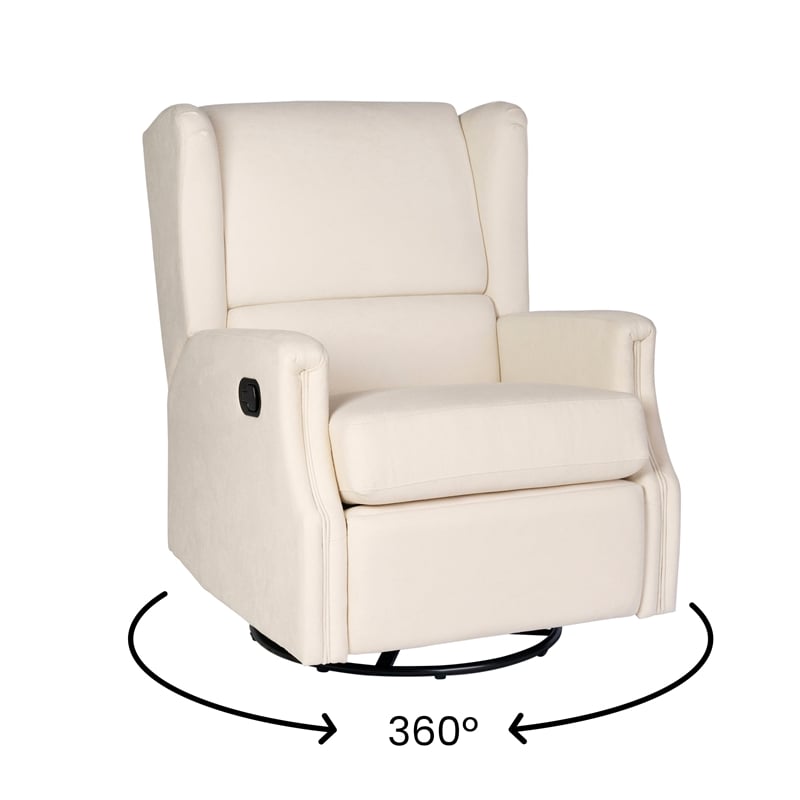 Pemberly Row Wingback Manual Rocking Glider Recliner with 360 Swivel in Cream