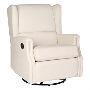 Pemberly Row Wingback Manual Rocking Glider Recliner with 360 Swivel in Cream