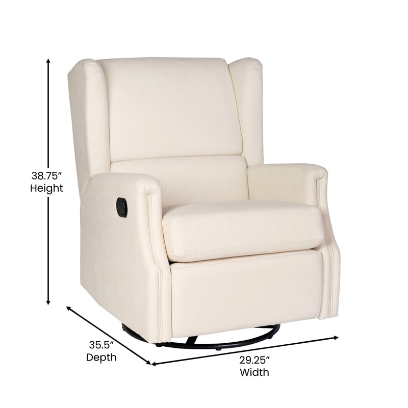 Pemberly Row Wingback Manual Rocking Glider Recliner with 360 Swivel in Cream