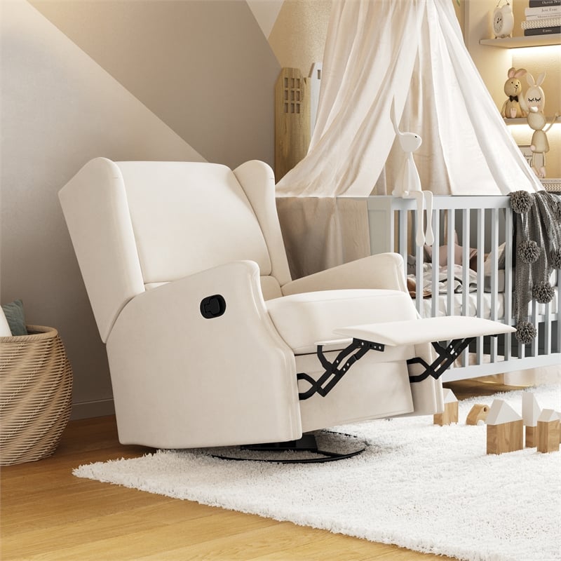 Pemberly Row Wingback Manual Rocking Glider Recliner with 360 Swivel in Cream