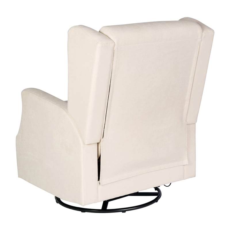 Pemberly Row Wingback Manual Rocking Glider Recliner with 360 Swivel in Cream