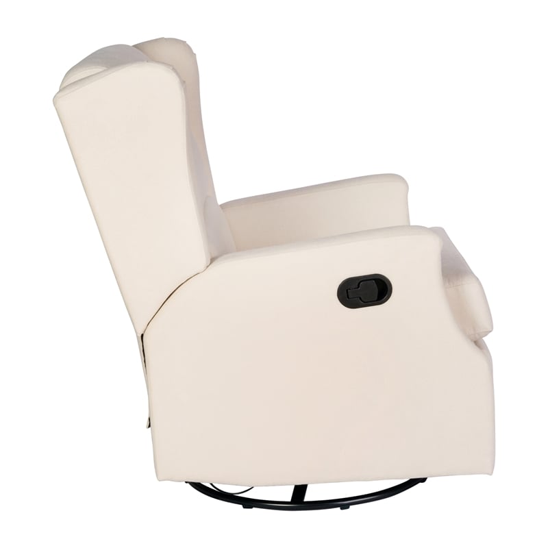 Pemberly Row Wingback Manual Rocking Glider Recliner with 360 Swivel in Cream