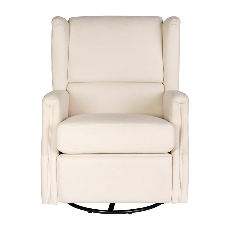 Pemberly Row Wingback Manual Rocking Glider Recliner with 360 Swivel in Cream