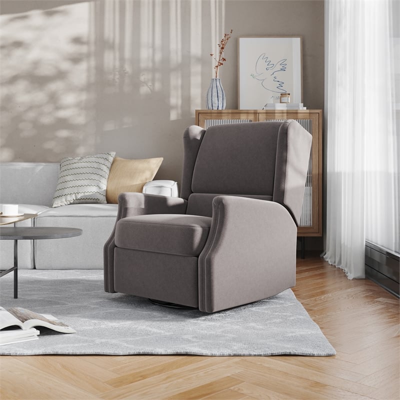 Pemberly Row Wingback Manual Rocking Glider Recliner with 360 Swivel - Dark Gray