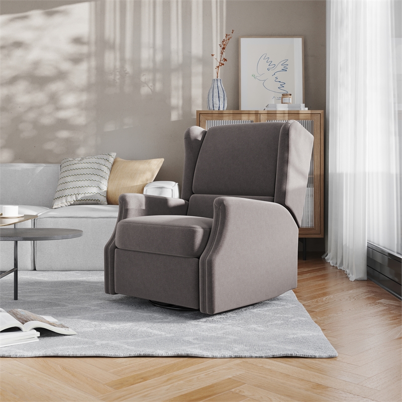 Pemberly Row Wingback Manual Rocking Glider Recliner with 360 Swivel - Dark Gray