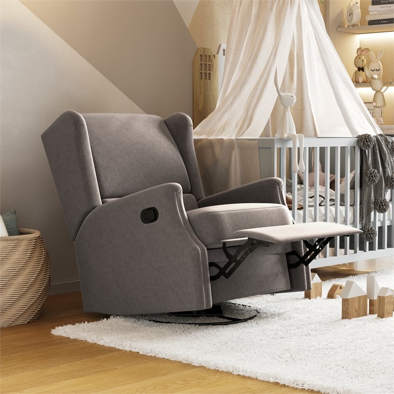 Pemberly Row Wingback Manual Rocking Glider Recliner with 360 Swivel - Dark Gray