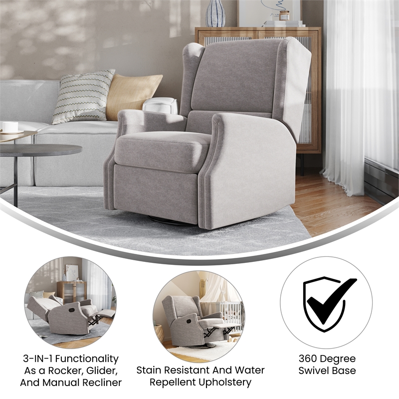 Pemberly Row Wingback Manual Rocking Glider Recliner with 360 Swivel
