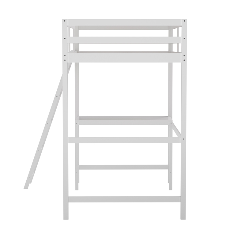 Pemberly Row Twin Wood Slat Loft Bed with Integrated Desk and Ladder in White