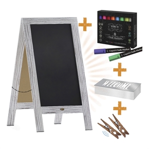 Pemberly Row Whitewashed Wood A-Frame Magnetic Chalkboard Set with Markers