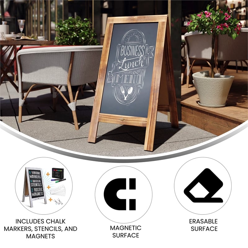 Pemberly Row Rustic Brown Wood A-Frame Magnetic Chalkboard Set with Markers