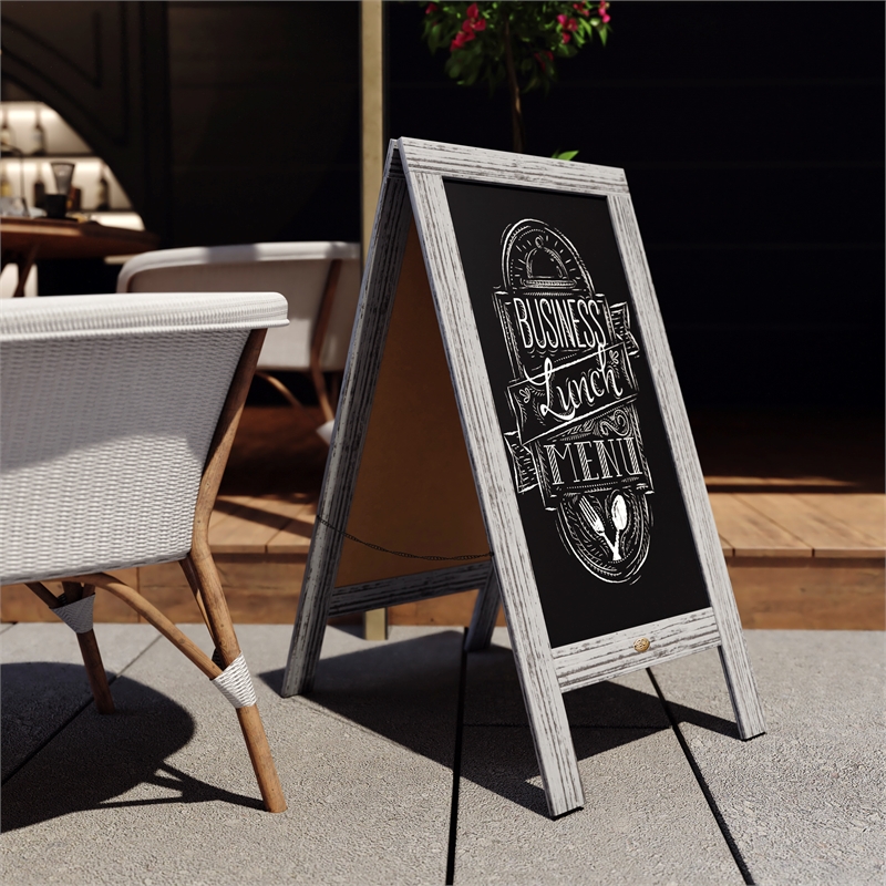 Pemberly Row 40x20 Freestanding Graywash Wood A-Frame Magnetic Chalkboard