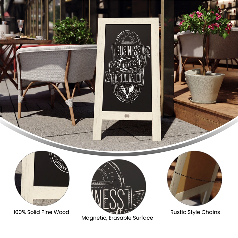 Pemberly Row 40x20 Freestanding White Wood A-Frame Magnetic Chalkboard