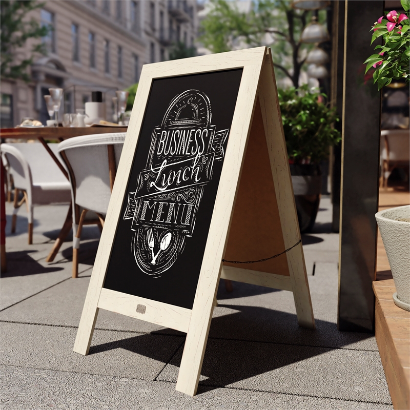 Pemberly Row 40x20 Freestanding White Wood A-Frame Magnetic Chalkboard