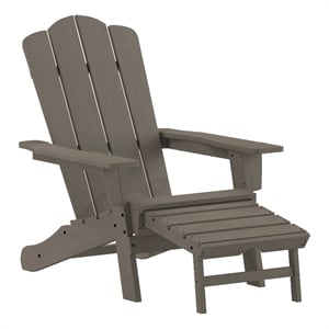 Pemberly Row Adirondack Chair with Pullout Ottoman & Cupholder in Brown