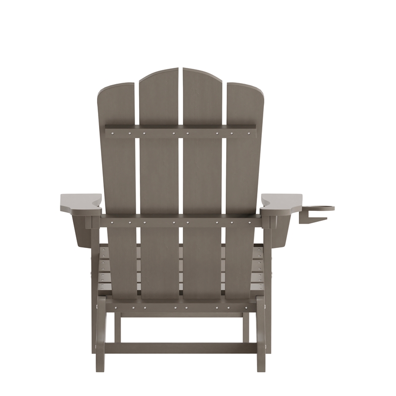 Pemberly Row Adirondack Chair with Pullout Ottoman & Cupholder in Brown