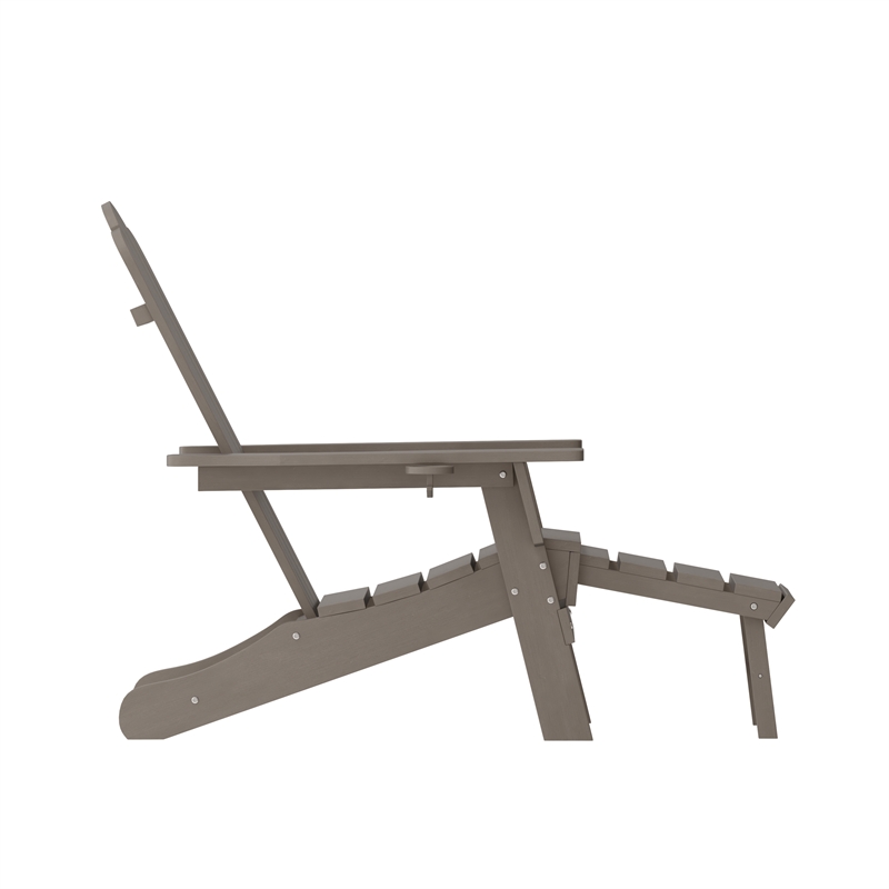 Pemberly Row Adirondack Chair with Pullout Ottoman & Cupholder in Brown
