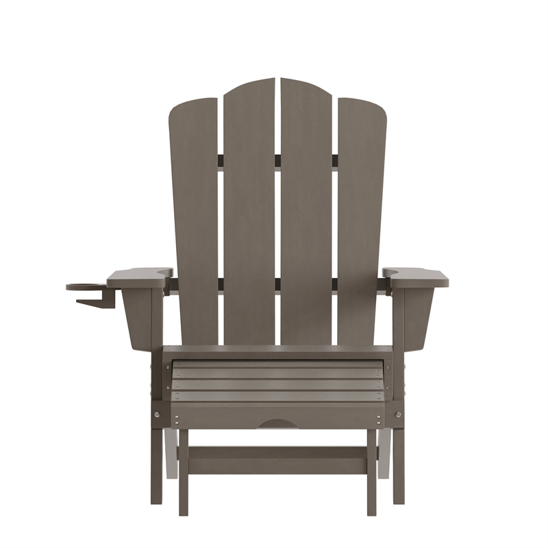 Pemberly Row Adirondack Chair with Pullout Ottoman & Cupholder in Brown