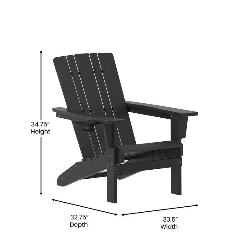 Pemberly Row All-Weather Adirondack Chair with Swiveling Cupholder in Black