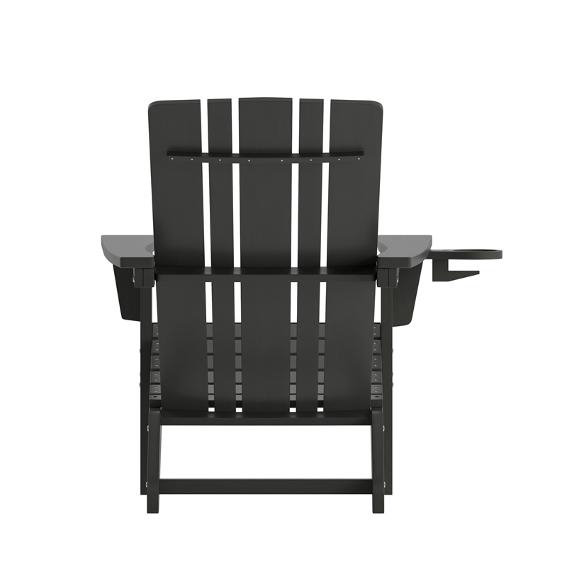Pemberly Row All-Weather Adirondack Chair with Swiveling Cupholder in Black
