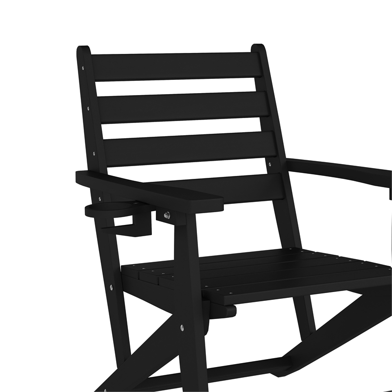 Pemberly Row Adirondack Dining Chair with Fold Out Cupholder in Black