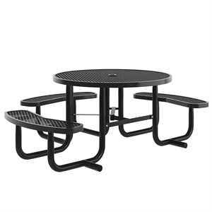 Pemberly Row 46&quot Round Wheelchair Accessible Metal Outdoor Picnic Table in Black