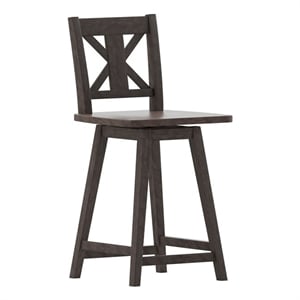Pemberly Row 360 Swivel Wood Counter Height Stool in Gray Wash Walnut