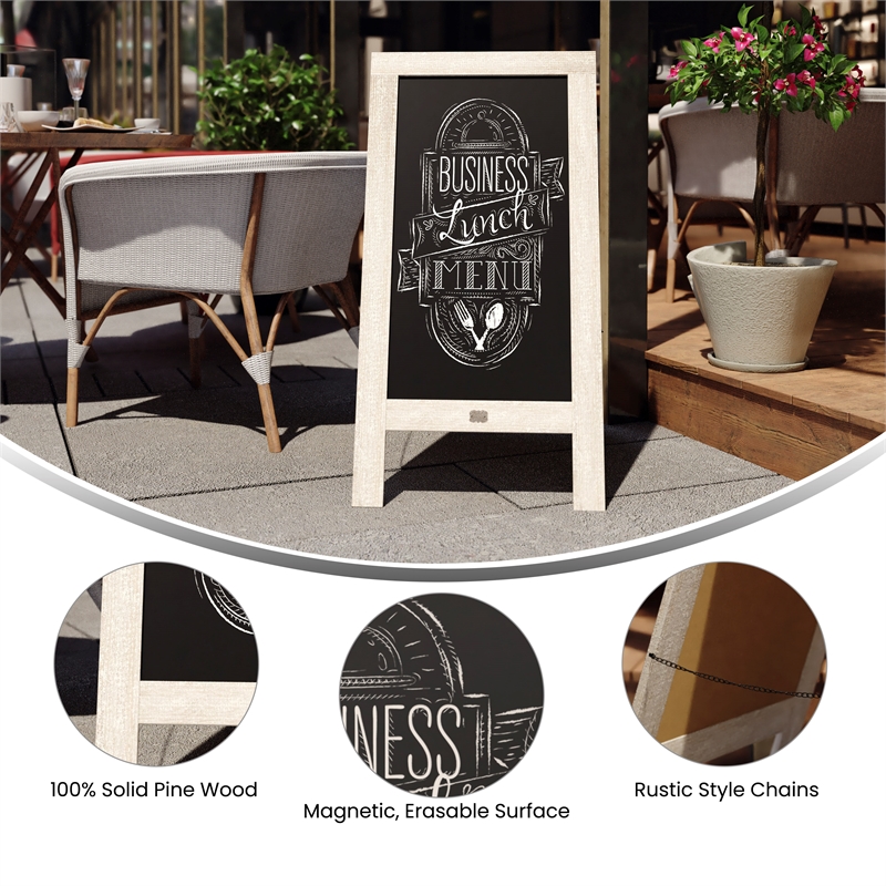 Pemberly Row Weathered Wood A-Frame Magnetic Chalkboard Set with Markers