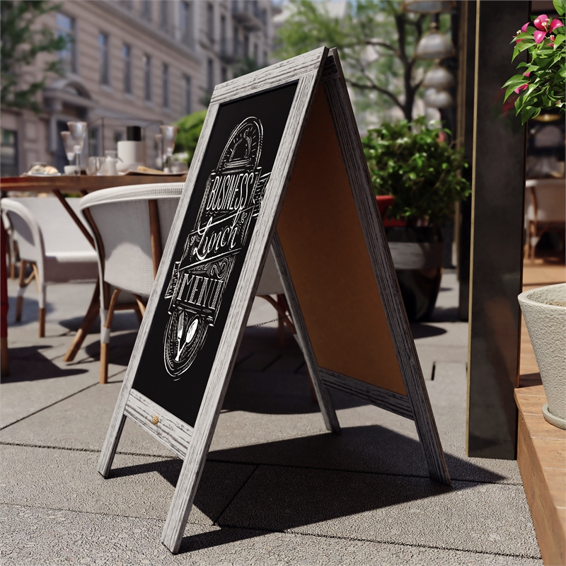 Pemberly Row Graywashed Wood A-Frame Magnetic Chalkboard Set with Markers