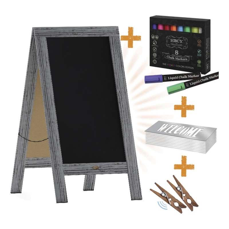 Pemberly Row Graywashed Wood A-Frame Magnetic Chalkboard Set with Markers