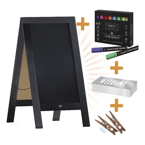 Pemberly Row Black Wood A-Frame Magnetic Chalkboard Set with Markers & Stencils