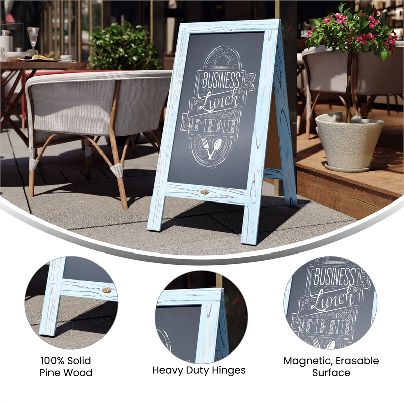 Pemberly Row 40x20 Freestanding Robin Blue Wood A-Frame Chalkboard