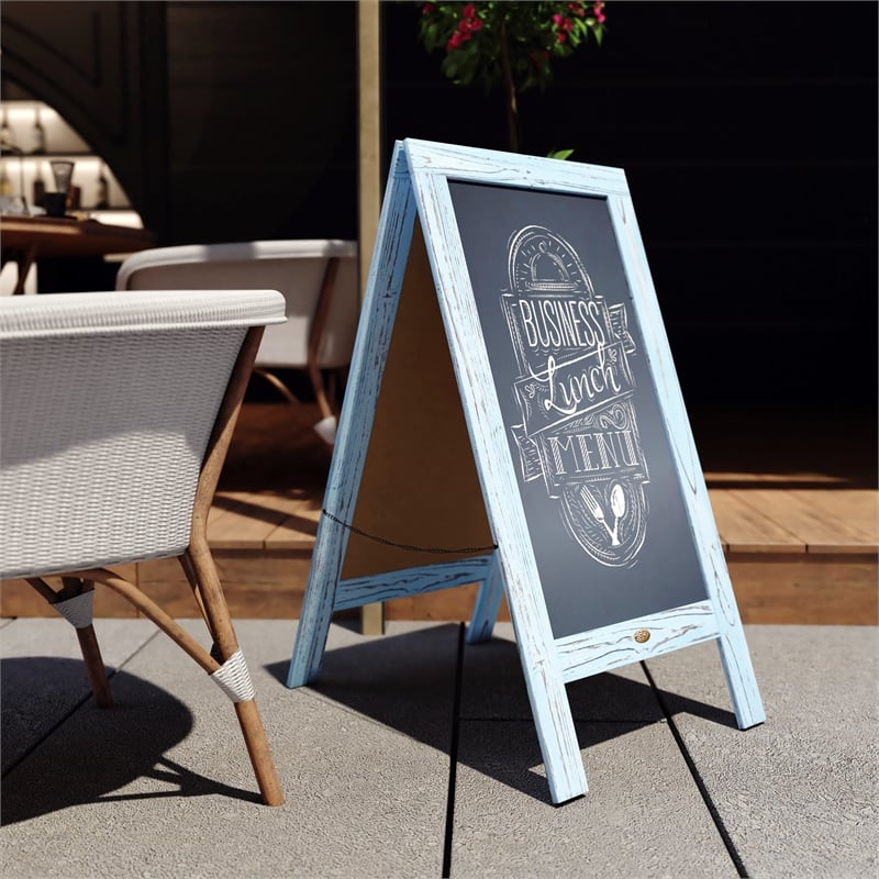 Pemberly Row 40x20 Freestanding Robin Blue Wood A-Frame Chalkboard