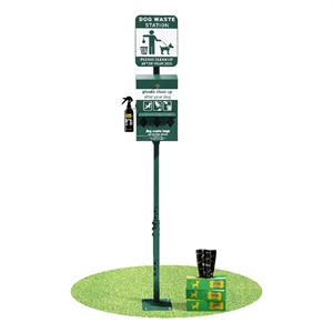 Pemberly Row Mini Pet Waste Station with Roll Bag Dispenser & Sanitizer in Green