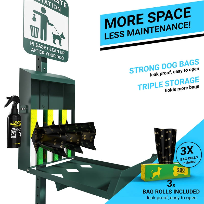 Pemberly Row Mini Pet Waste Station with Roll Bag Dispenser & Sanitizer in Green