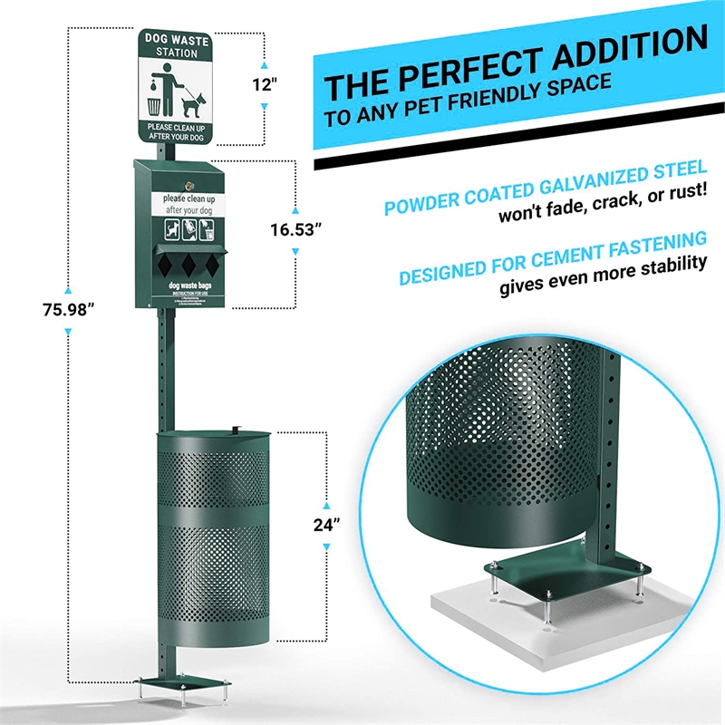 Pemberly Row Pet Waste Station with Roll Bag Dispenser and Trash Can with Lid