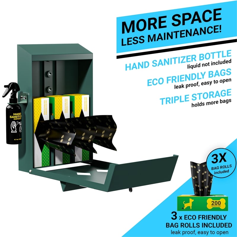 Pemberly Row Mountable Locking Roll Pet Waste Bag Dispenser with Sanitizer