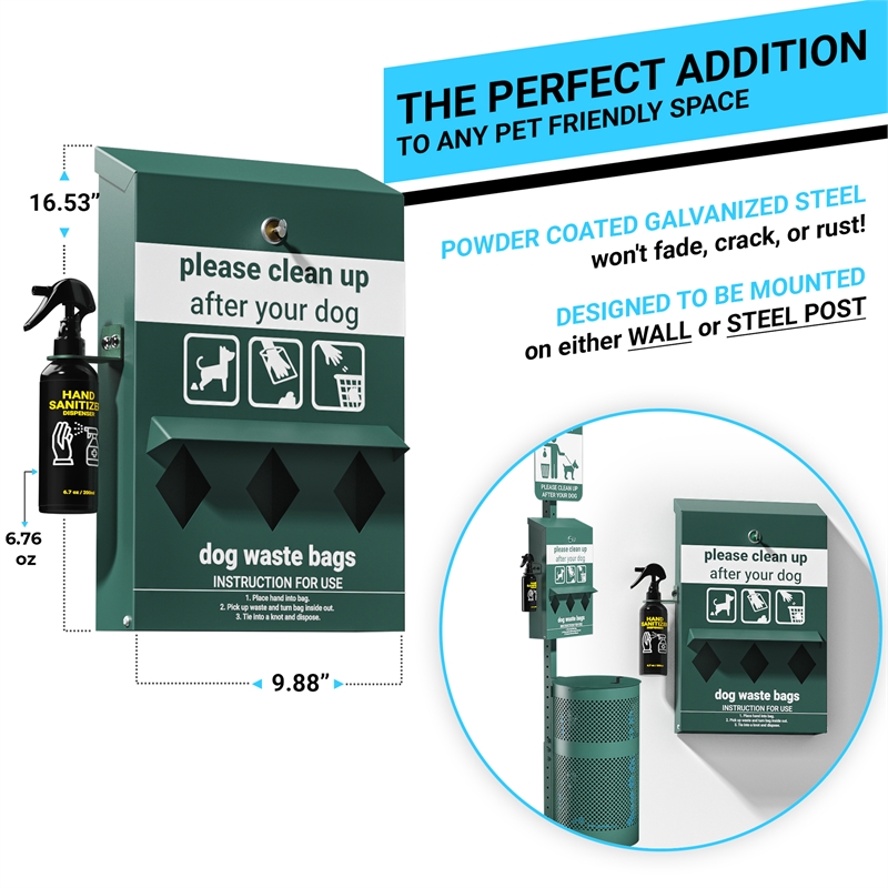 Pemberly Row Mountable Locking Roll Pet Waste Bag Dispenser with Sanitizer