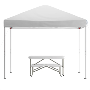 Pemberly Row 10' x 10' White Pop Up Canopy with Folding Table and Benches Set